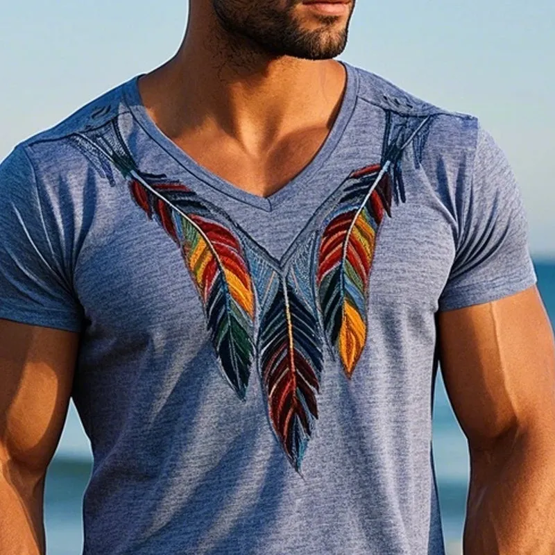 Men's Blend Vintage Feather Embroidered Short Sleeve T-Shirt MTA2567C2X sold by Manly product image thumbnail 2