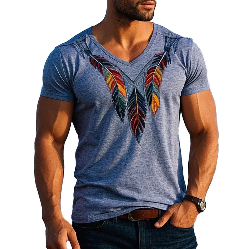 Men's Blend Vintage Feather Embroidered Short Sleeve T-Shirt MTA2567C2X sold by Manly
