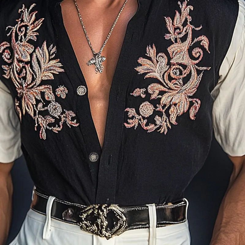 Men's Contrast Embroidered Short Sleeve Shirt MTA2580C6X sold by Manly product image thumbnail 2