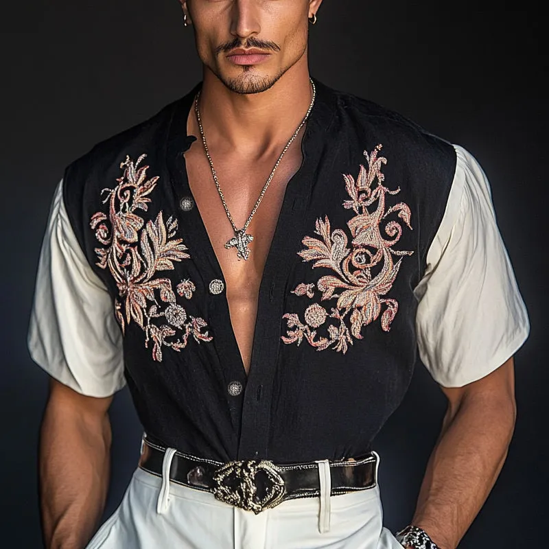 Men's Contrast Embroidered Short Sleeve Shirt MTA2580C6X sold by Manly product image thumbnail 3