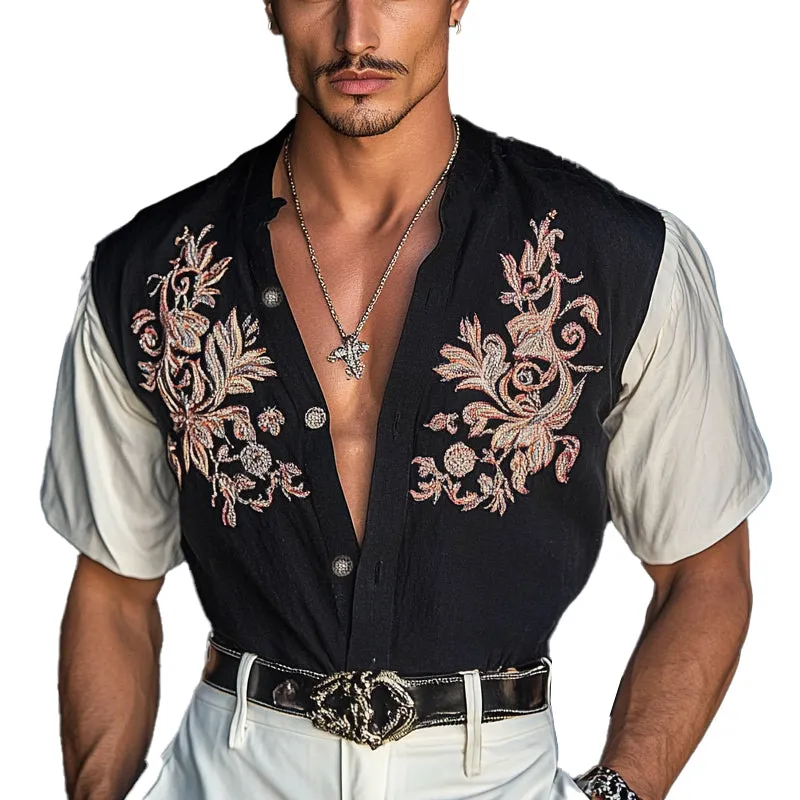 Men's Contrast Embroidered Short Sleeve Shirt MTA2580C6X sold by Manly
