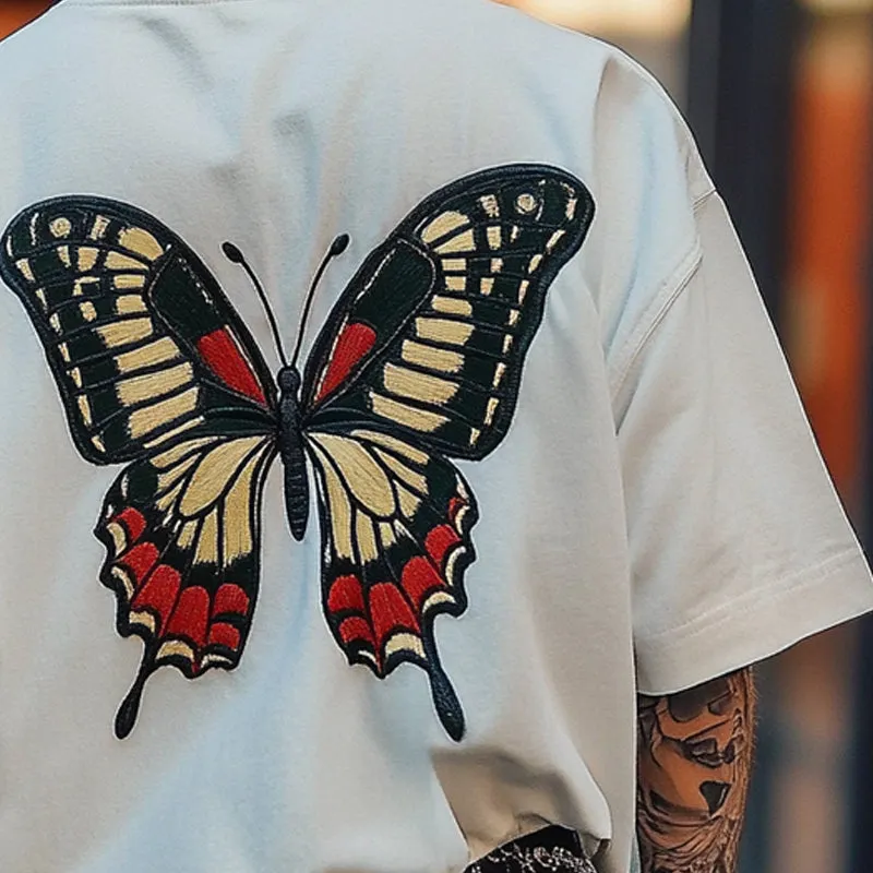 Men's Butterfly Embroidered Round Neck Short Sleeve T-Shirt MTA2553C1X sold by Manly product image thumbnail 3