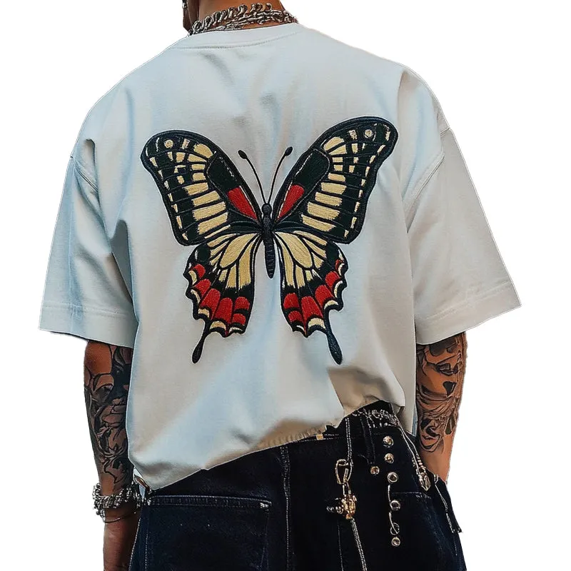Men's Butterfly Embroidered Round Neck Short Sleeve T-Shirt MTA2553C1X sold by Manly