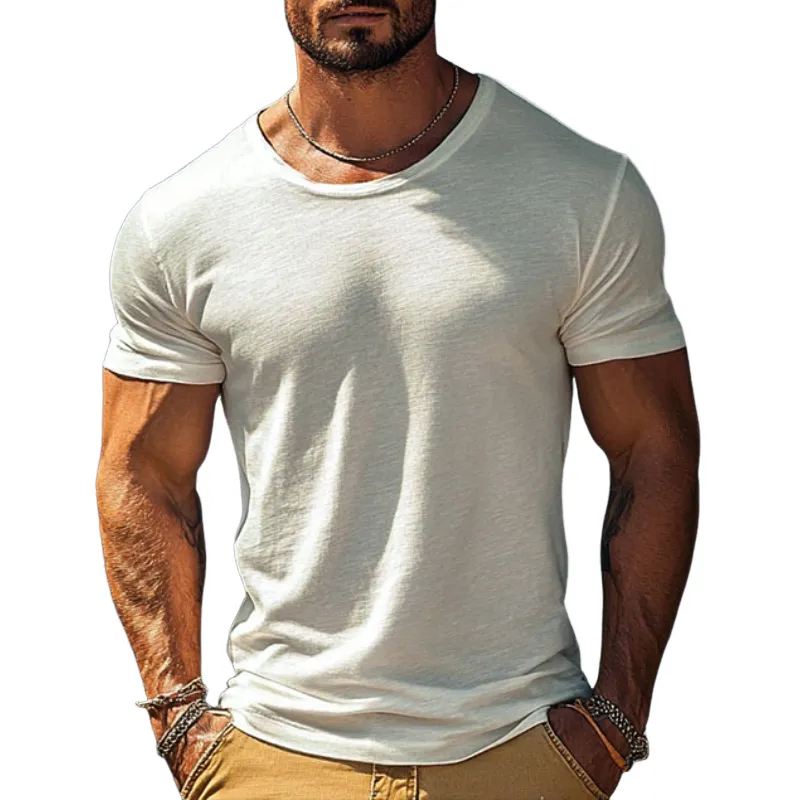 【24-hour shipping out】Men's Casual Cotton Round Neck Slim Fit Short Sleeve T-Shirt MTA2549C7M sold by Manly