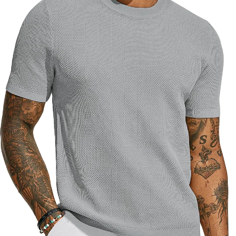 Men's Casual Round Neck Loose Knitted Short Sleeve Sweater T-Shirt MTA2657C2M sold by Manly product image thumbnail 3