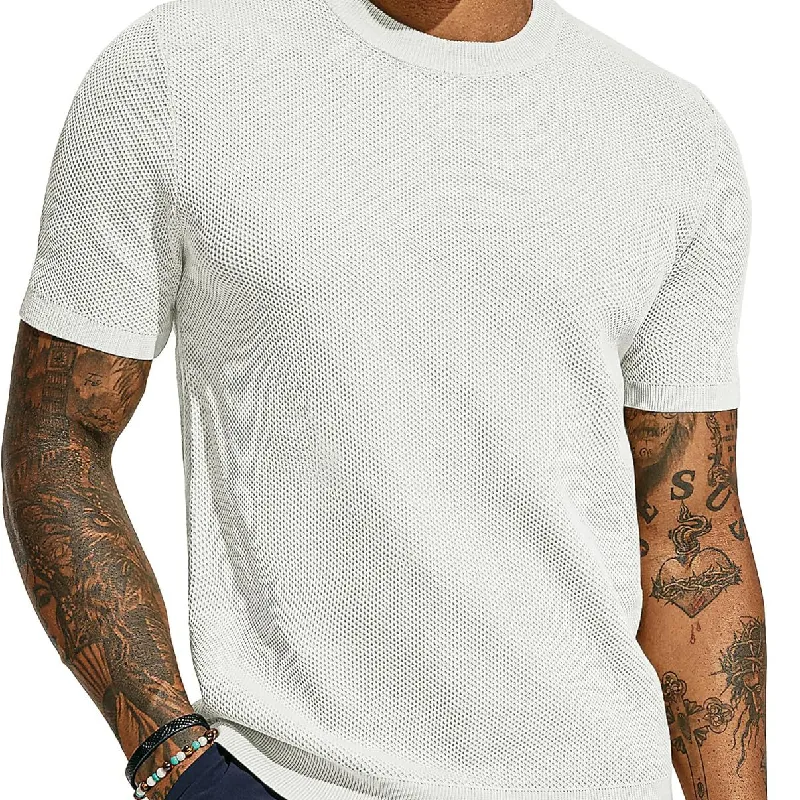 Men's Casual Round Neck Loose Knitted Short Sleeve Sweater T-Shirt MTA2657C2M sold by Manly product image thumbnail 2