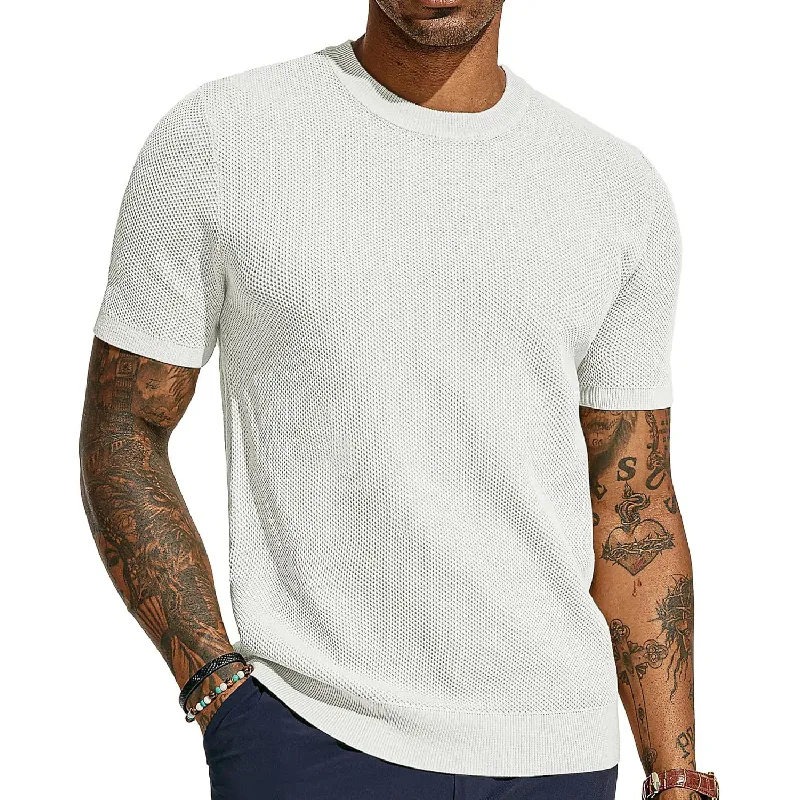 Men's Casual Round Neck Loose Knitted Short Sleeve Sweater T-Shirt MTA2657C2M sold by Manly