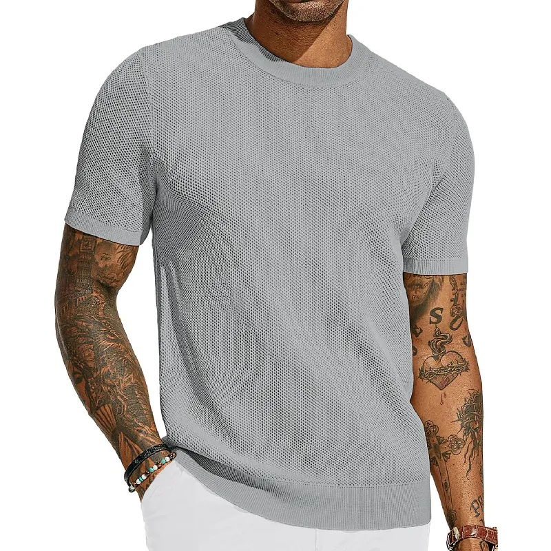 Men's Casual Round Neck Loose Knitted Short Sleeve Sweater T-Shirt MTA2657C2M sold by Manly product image thumbnail 4