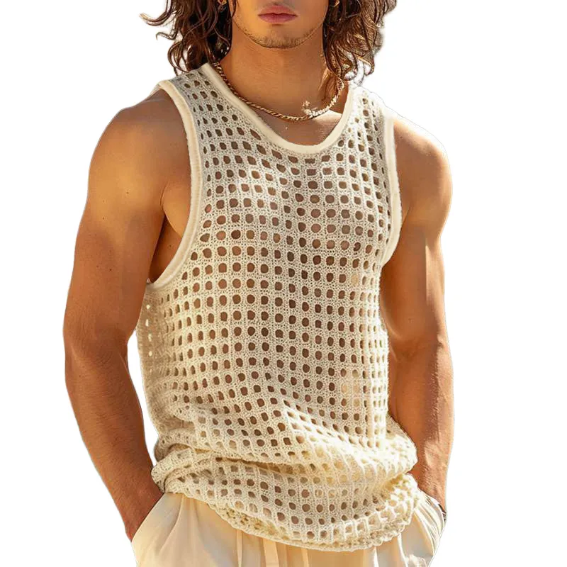 Men's Casual U-neck Hollow Mesh Loose Tank Top MTA2672C7M sold by Manly