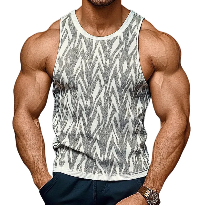 Men's Casual Round Neck Slim Fit Jacquard Knitted Tank Top MTA2555C9M sold by Manly