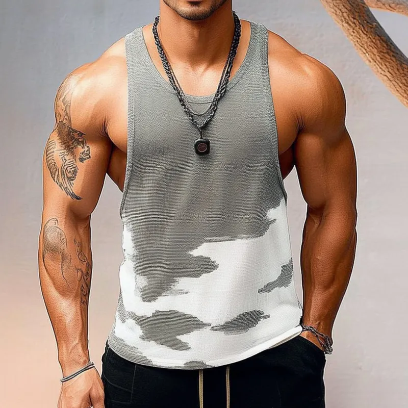 Men's Casual U-neck Slim Fit Jacquard Knitted Tank Top MTA2518C9M sold by Manly product image thumbnail 2