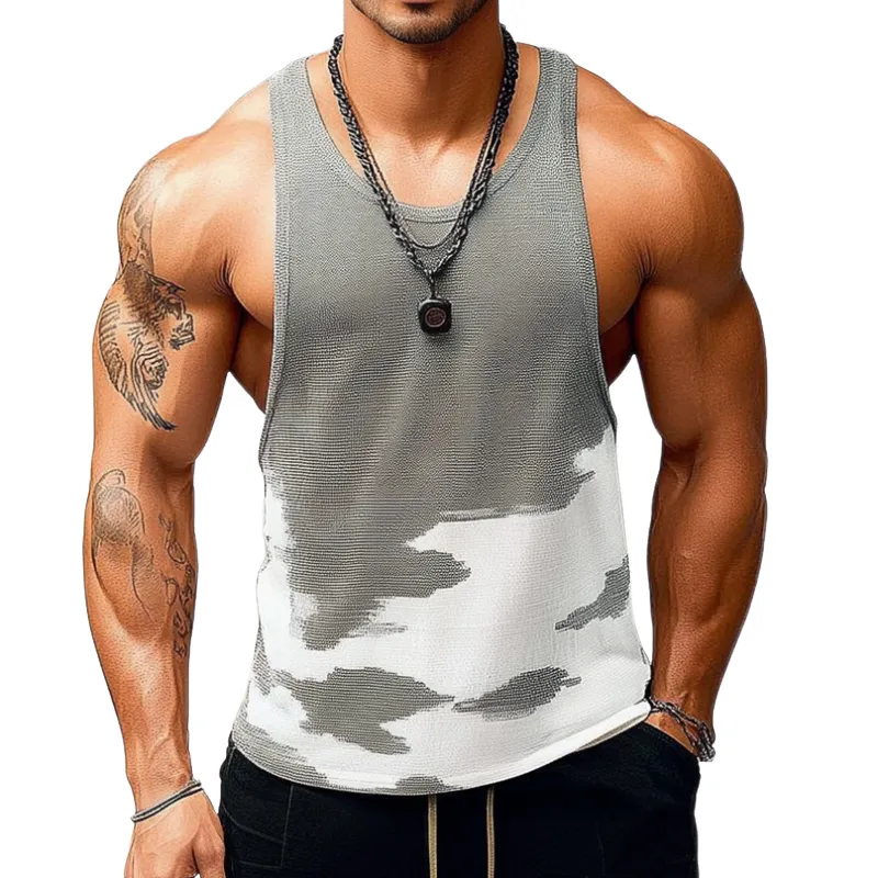 Men's Casual U-neck Slim Fit Jacquard Knitted Tank Top MTA2518C9M sold by Manly