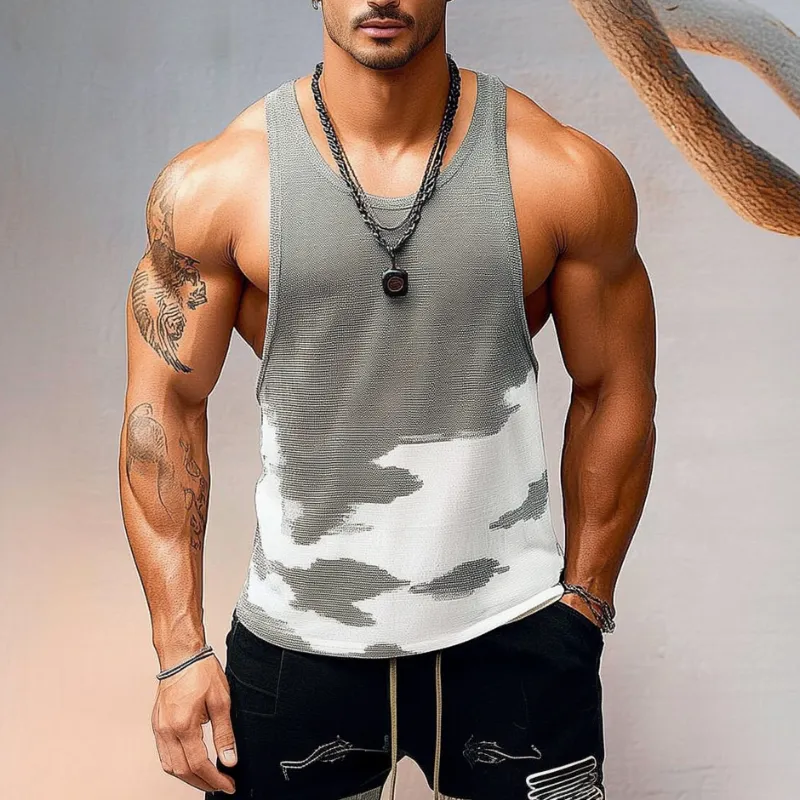 Men's Casual U-neck Slim Fit Jacquard Knitted Tank Top MTA2518C9M sold by Manly product image thumbnail 3