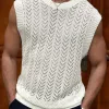 Men's Casual Round Neck Hollow Knitted Loose Tank Top MTA2564C9M sold by Manly