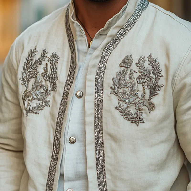 Men's Spring Cotton and Linen Embroidered Jacket MTA2641C4U sold by Manly product image thumbnail 4