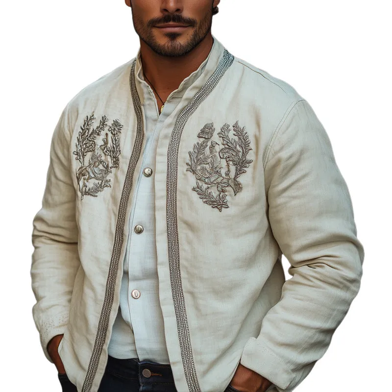 Men's Spring Cotton and Linen Embroidered Jacket MTA2641C4U sold by Manly