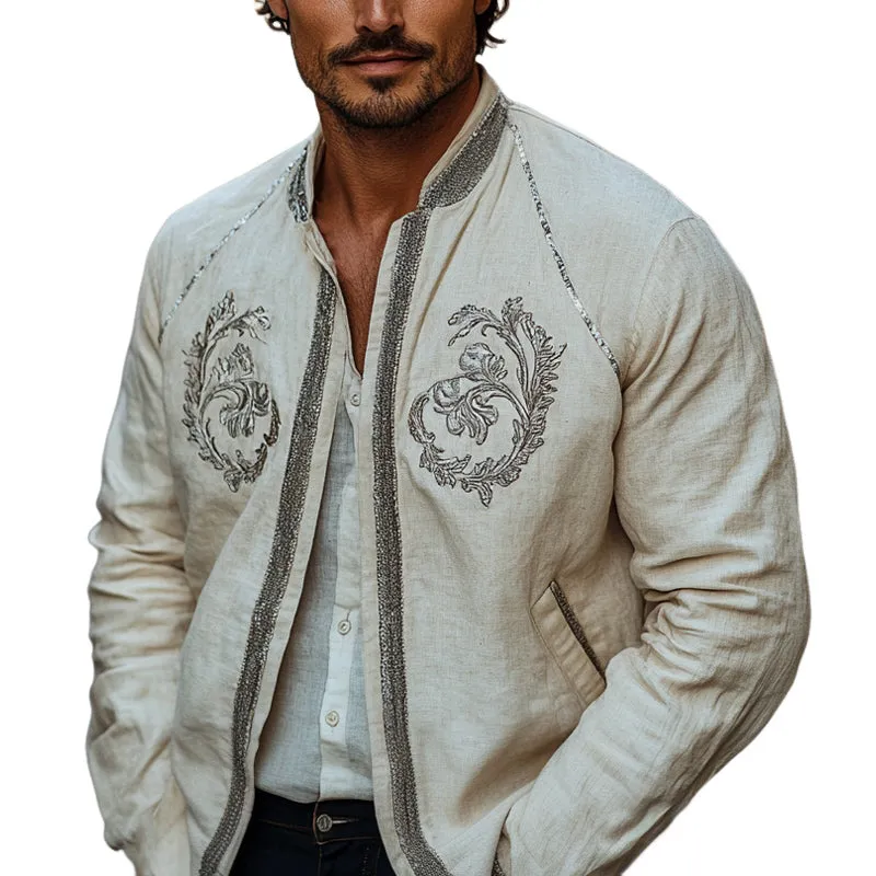Men's Spring Fashion Embroidered Cotton and Linen Jacket MTA2630C4U sold by Manly