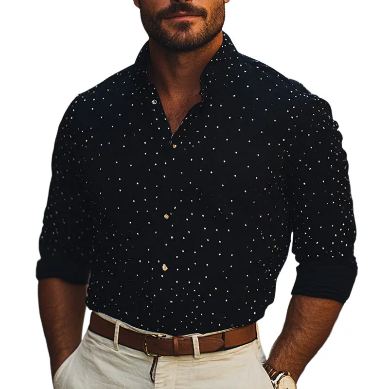 Men's Diamond Dot Stand Collar Knitted Casual Shirt MTA2686C9U made by Manly