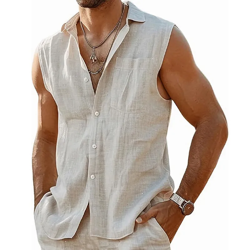 Men's Summer Cool Skin-Friendly Casual Cotton And Linen Sleeveless Set MTA2618C4U sold by Manly product image thumbnail 3