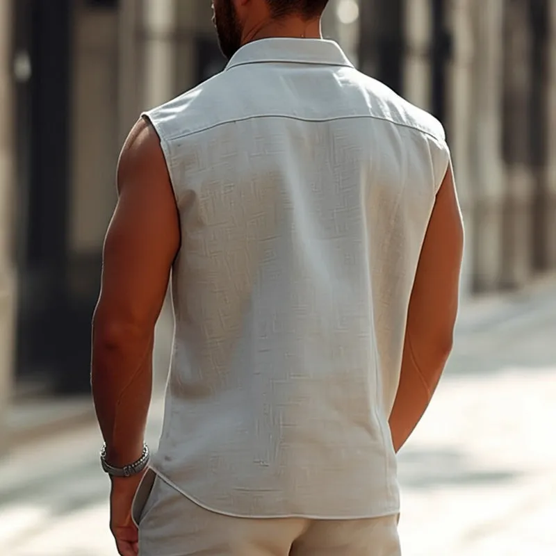 Men's Summer Cool Skin-Friendly Casual Cotton And Linen Sleeveless Set MTA2618C4U sold by Manly product image thumbnail 4