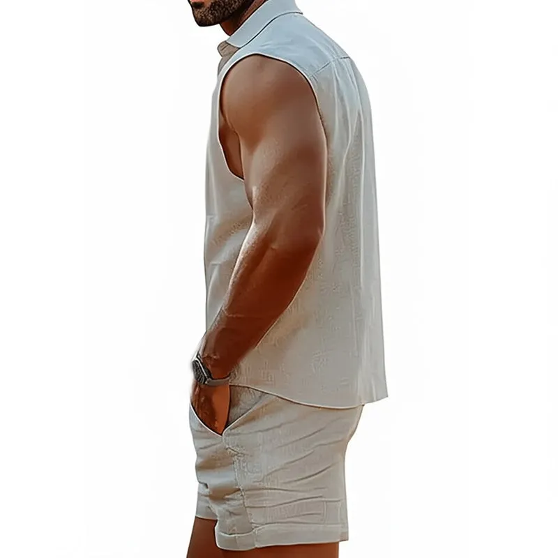 Men's Summer Cool Skin-Friendly Casual Cotton And Linen Sleeveless Set MTA2618C4U sold by Manly product image thumbnail 2
