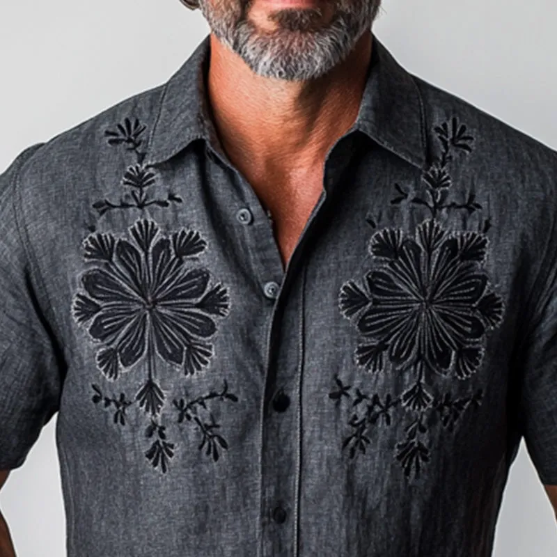 Men's Spring Fashion Vintage Embroidered Short Sleeve Shirt MTA2635C5P sold by Manly product image thumbnail 3