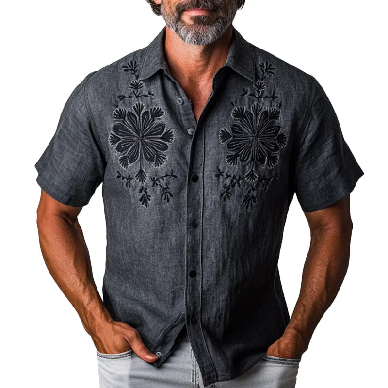 Men's Spring Fashion Vintage Embroidered Short Sleeve Shirt MTA2635C5P sold by Manly