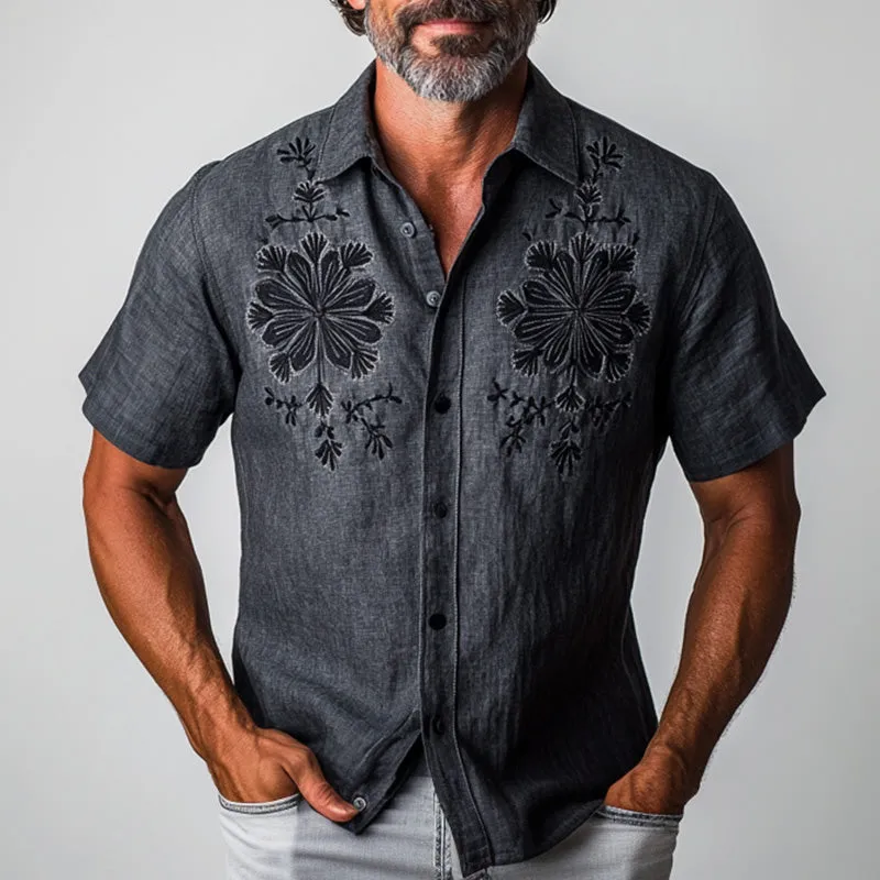 Men's Spring Fashion Vintage Embroidered Short Sleeve Shirt MTA2635C5P sold by Manly product image thumbnail 2