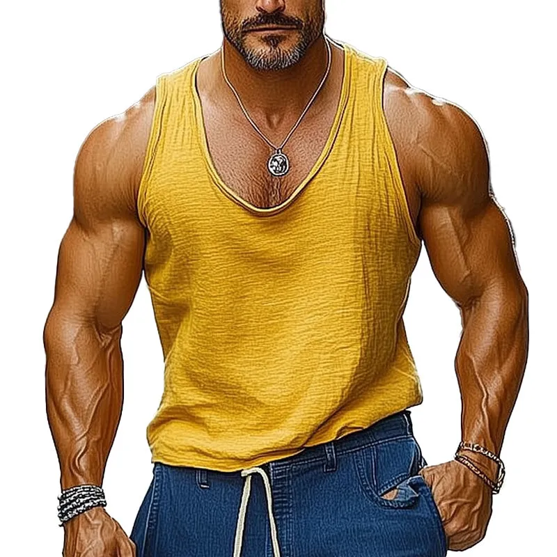 Men's Vintage Yellow Crewneck Tank Top MTA2603C4P sold by Manly