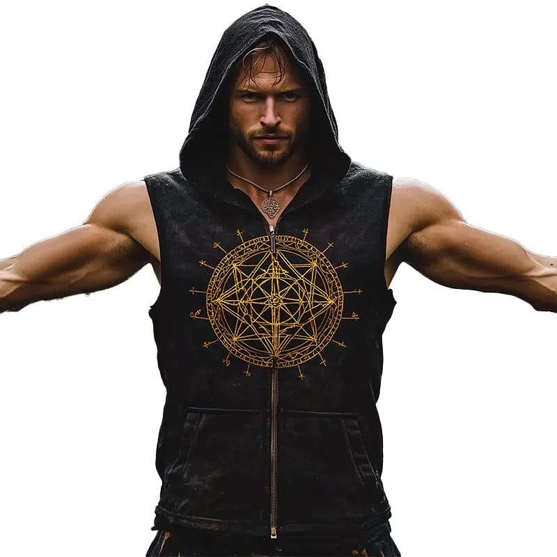 Men's Fashion Vintage Print Hooded Vest MTA2681C4P sold by Manly