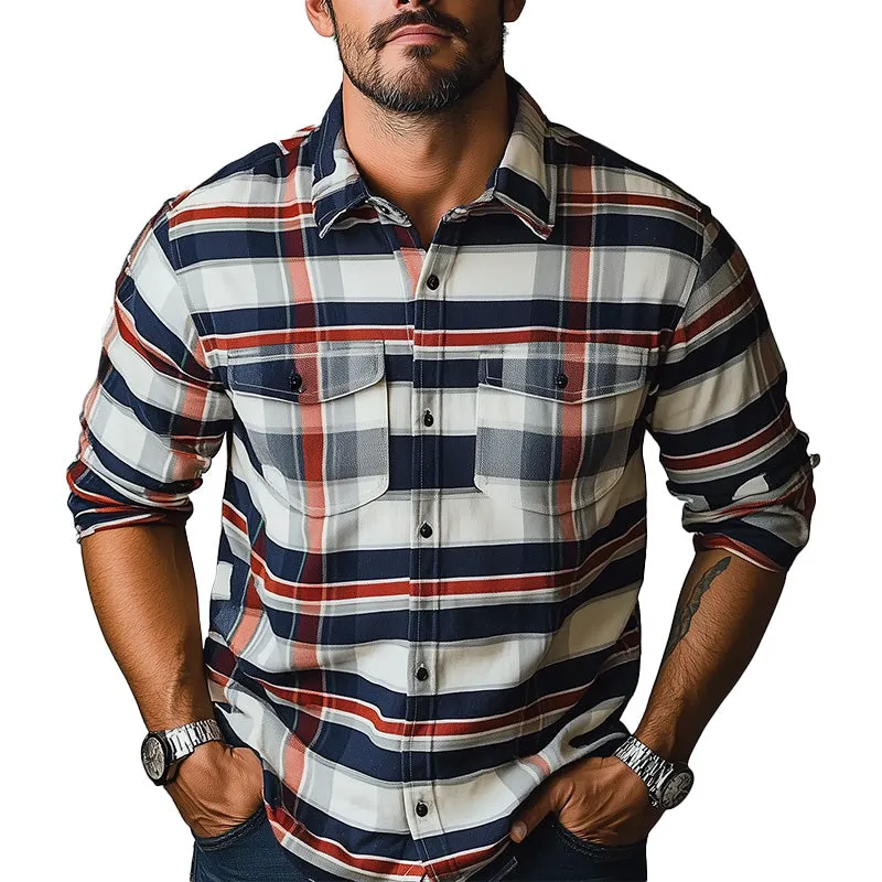 Men's Early Spring Fashion Retro Plaid Print Long Sleeve Shirt MTA2625C3P sold by Manly