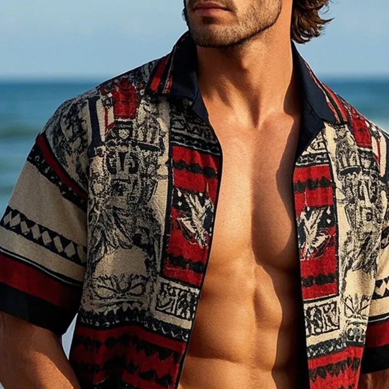 Men's Vintage Printed Lapel Short Sleeve Shirt MTA2580C3X sold by Manly product image thumbnail 3