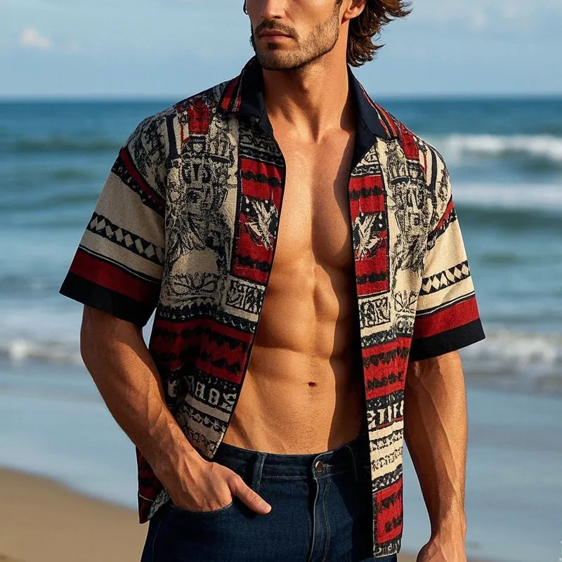 Men's Vintage Printed Lapel Short Sleeve Shirt MTA2580C3X sold by Manly product image thumbnail 2