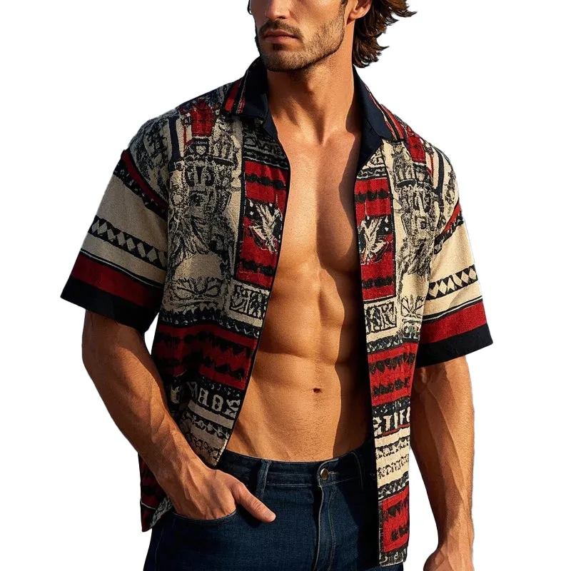 Men's Vintage Printed Lapel Short Sleeve Shirt MTA2580C3X sold by Manly