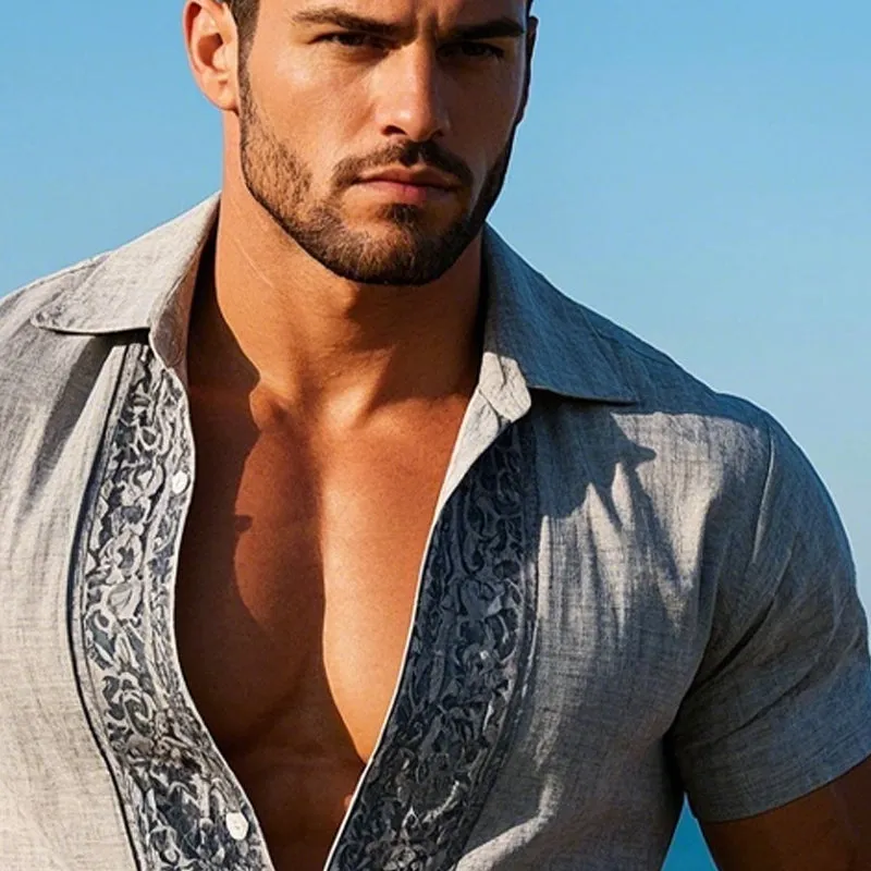 Men's Printed Lapel Short Sleeve Shirt MTA2546C7X sold by Manly product image thumbnail 3