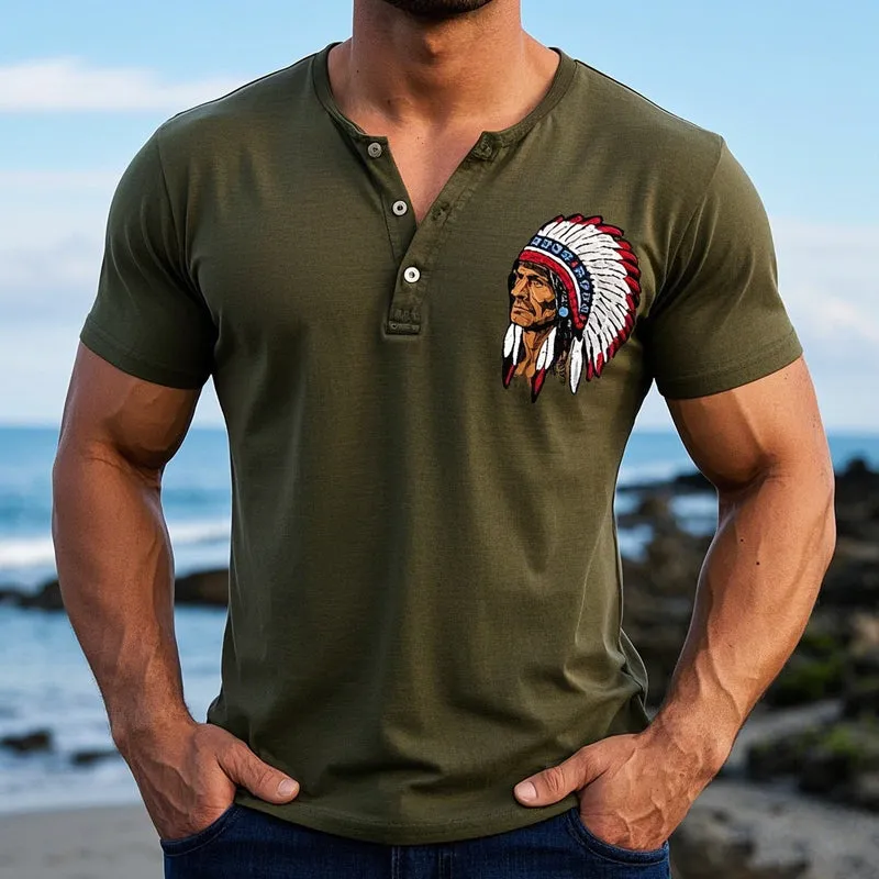 Men's Casual Printed Henley Neck Short Sleeve T-Shirt MTA2561C8X sold by Manly product image thumbnail 3