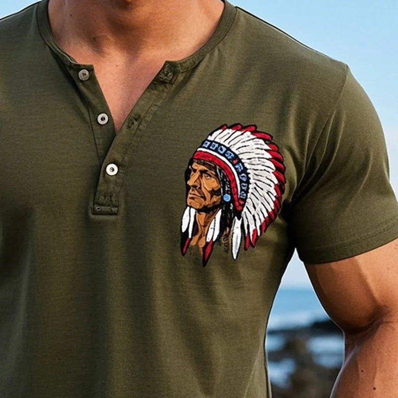 Men's Casual Printed Henley Neck Short Sleeve T-Shirt MTA2561C8X sold by Manly product image thumbnail 2