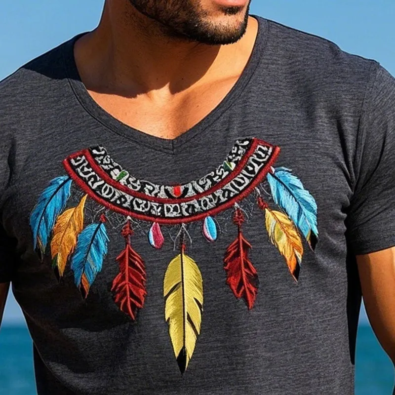 Men's Cotton Blend Feather Embroidered Short Sleeve T-Shirt MTA2508C8X sold by Manly product image thumbnail 3