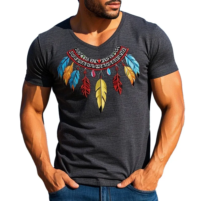 Men's Cotton Blend Feather Embroidered Short Sleeve T-Shirt MTA2508C8X sold by Manly