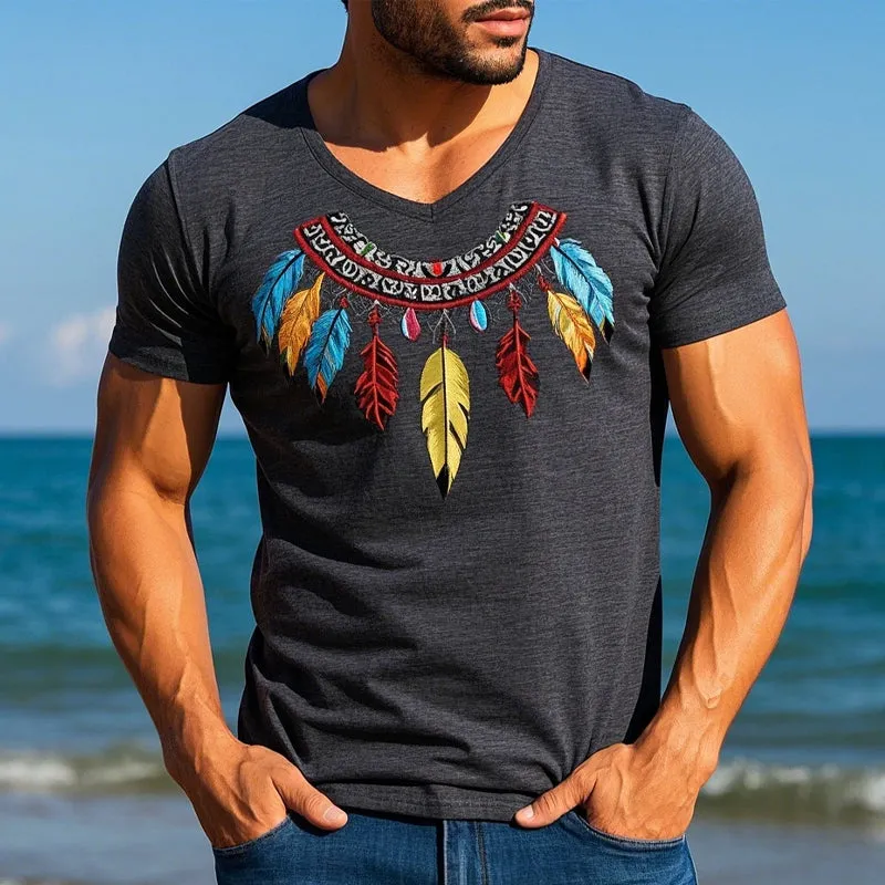 Men's Cotton Blend Feather Embroidered Short Sleeve T-Shirt MTA2508C8X sold by Manly product image thumbnail 2