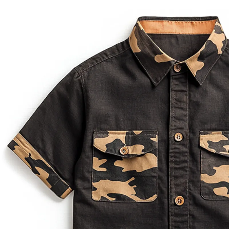 Men's Retro Casual Camouflage Printed Button Lapel Short Sleeve Shirt MTA2466C1TO sold by Manly product image thumbnail 2