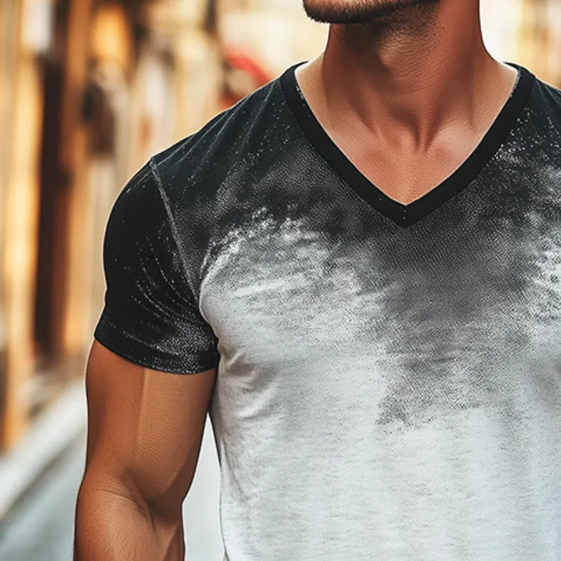 Men's Retro Casual Gradient Printed V-Neck Short Sleeve T-Shirt MTA2524C7TO sold by Manly product image thumbnail 3