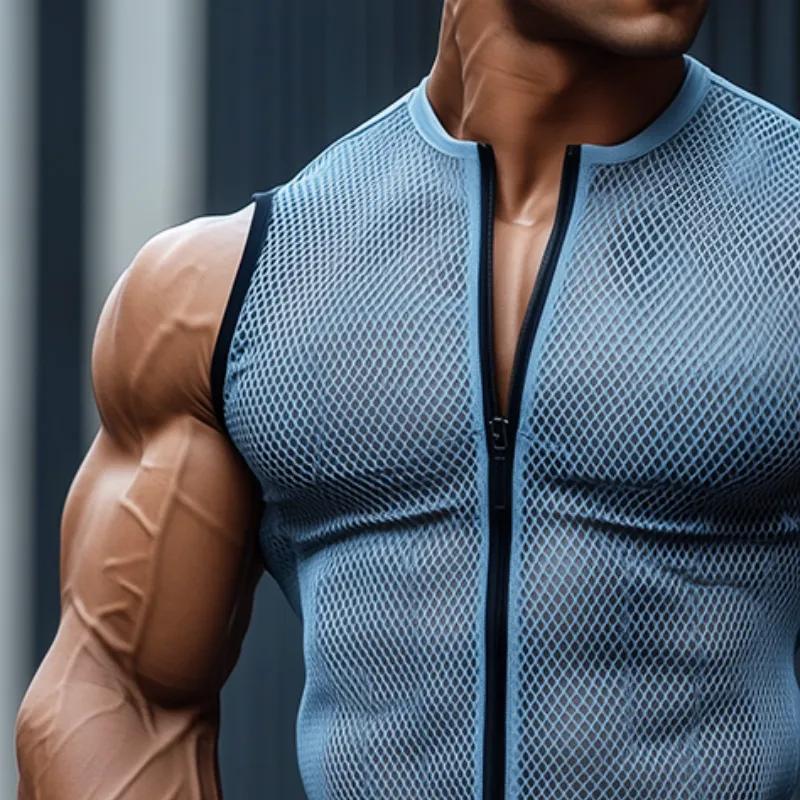 Men's Retro Casual Mesh Fabric Stretch Collarless Zipper Sports Tank Top MTA2593C5TO sold by Manly product image thumbnail 3