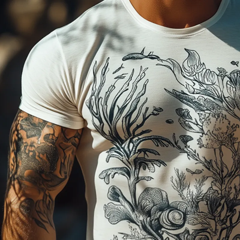 Men's Retro Casual Ocean Coral Element Printed Round Neck Short Sleeve T-shirt MTA2589C9TO sold by Manly product image thumbnail 3