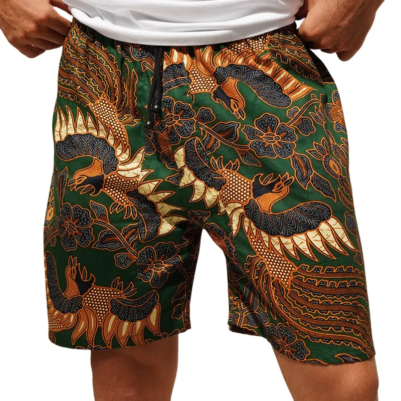 Men's Retro Casual Ethnic Style Geometric Print Drawstring Shorts MTA2536C5TO sold by Manly