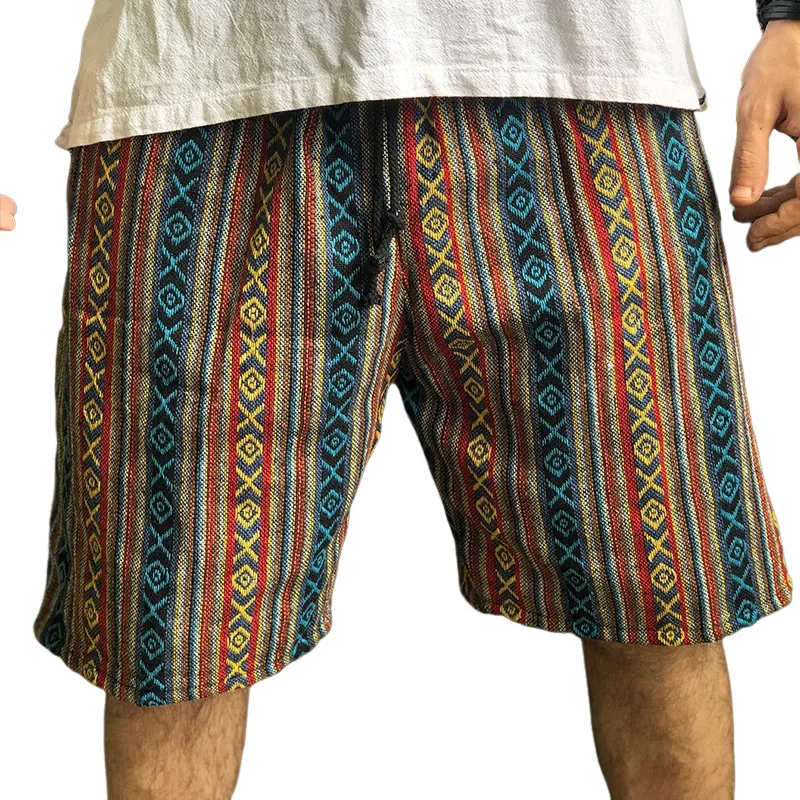 Men's Retro Casual Ethnic Style Geometric Print Drawstring Shorts MTA2528C1TO sold by Manly