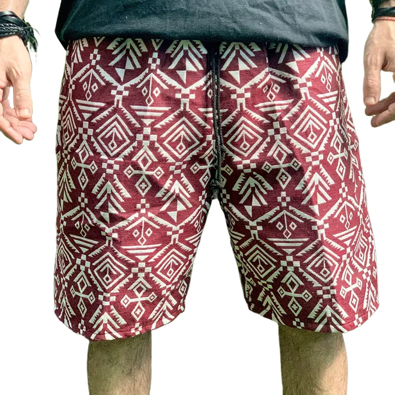 Men's Retro Casual Ethnic Style Geometric Print Drawstring Shorts MTA2541C0TO sold by Manly