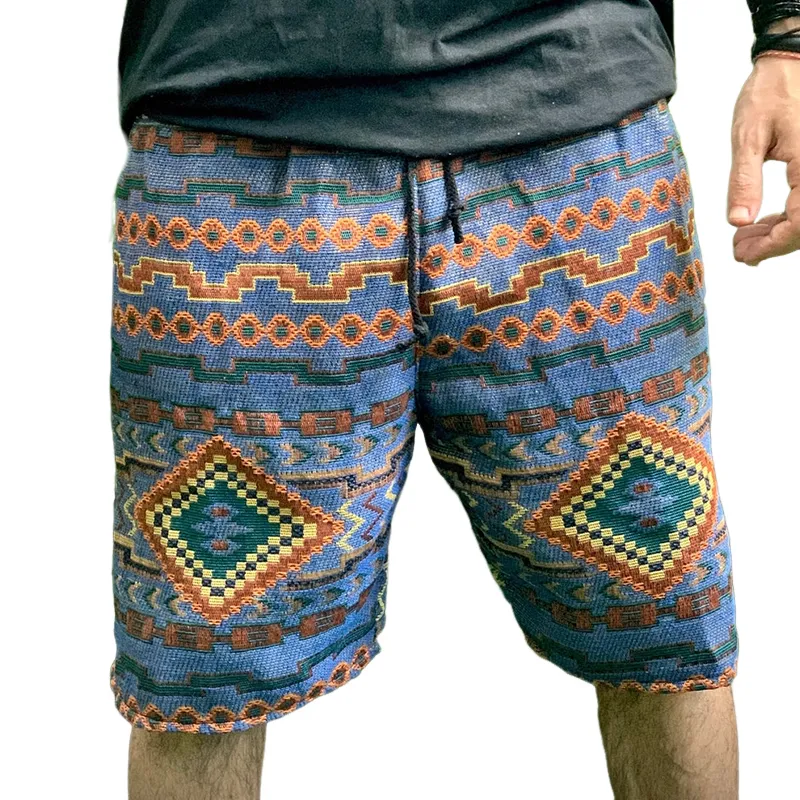 Men's Retro Casual Ethnic Style Geometric Print Drawstring Shorts MTA2586C6TO sold by Manly