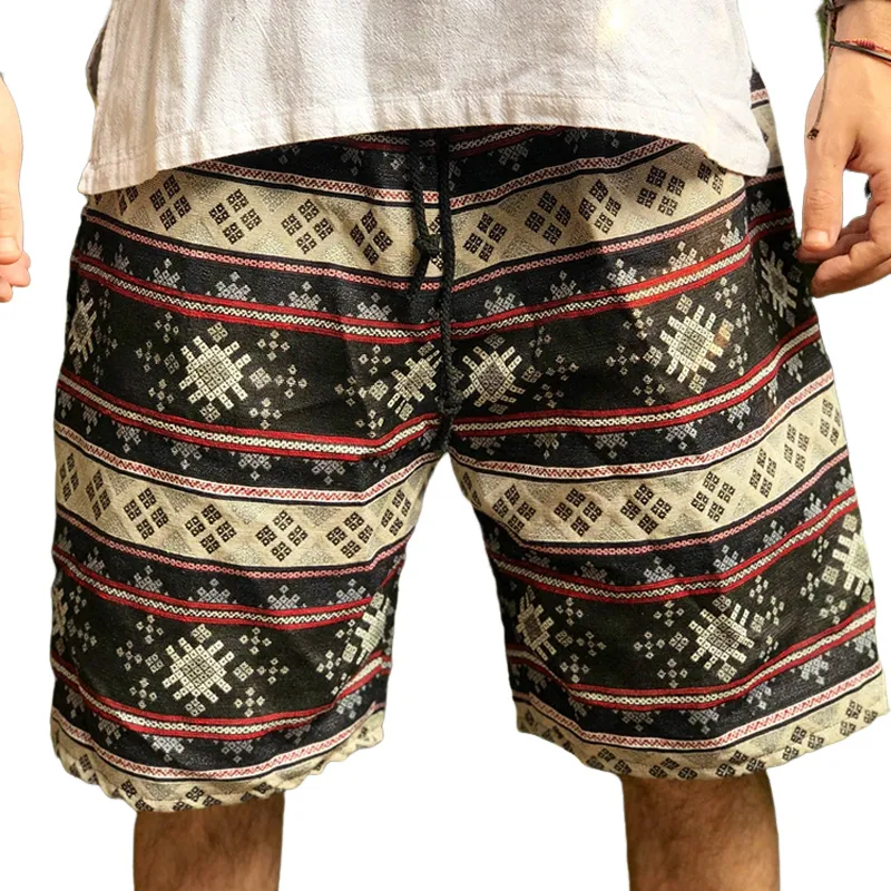 Men's Retro Casual Ethnic Style Geometric Print Drawstring Shorts MTA2502C3TO sold by Manly