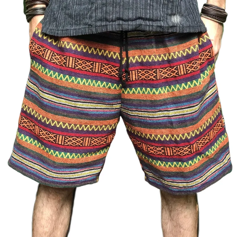 Men's Retro Casual Ethnic Style Geometric Print Drawstring Shorts MTA2537C1TO sold by Manly